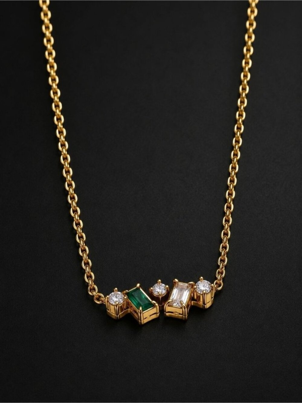 Gold Necklace with Multicolor Square Gemstones